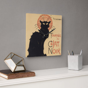 Tournee du Chat Noir  Zwart Cat Art Nouveau Vierkante Klok