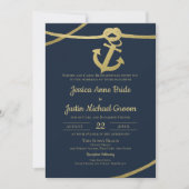 Touw Anker Goud en Navy Blue Wedding Kaart (Voorkant)