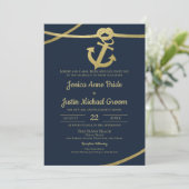 Touw Anker Goud en Navy Blue Wedding Kaart (Staand voorkant)