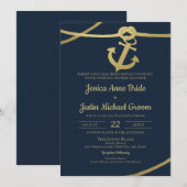 Touw Anker Goud en Navy Blue Wedding Kaart (Voorkant / Achterkant)