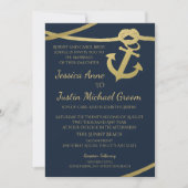 Touw Anker Goud en Navy Blue Wedding Kaart (Voorkant)