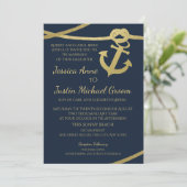 Touw Anker Goud en Navy Blue Wedding Kaart (Staand voorkant)