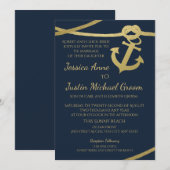 Touw Anker Goud en Navy Blue Wedding Kaart (Voorkant / Achterkant)