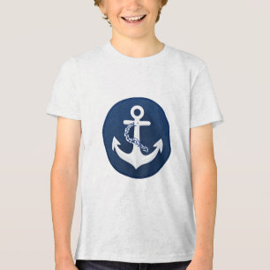 Touw & Anker Maritiem Symbool Wit Marineblauw Tri-Blend Shirt