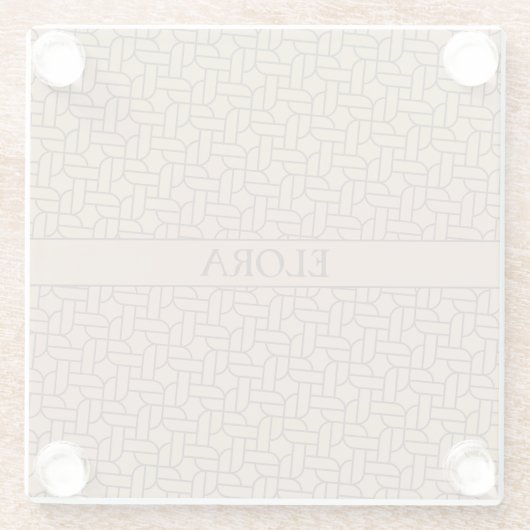 Touw Crème Bruin Minimaal Patroon Glazen Onderzetter (Achterkant)