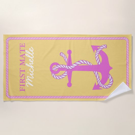 Touw en anker Roze Eerste Mate ID402 Strandlaken (Voorkant)