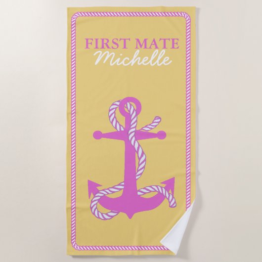 Touw en anker Roze Eerste Mate ID402 Strandlaken (Voorkant)