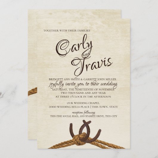 Touw en Hoefijzers Bruiloft Kaart (Voorkant / Achterkant)