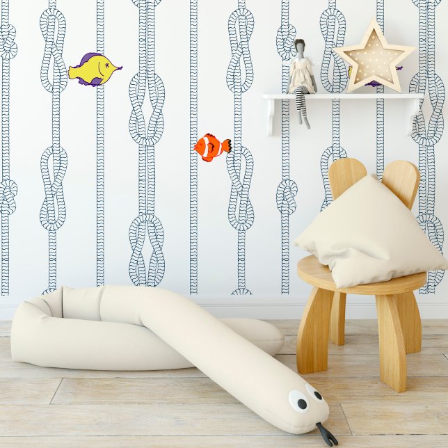 Touw en zeemansknopen printen met kleine vissen. behang (Rope and sailor's knots print with little fish. wallpaper)