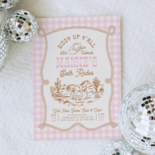 Touw Gingham Cowgirl Verjaardagsuitnodiging Kaart