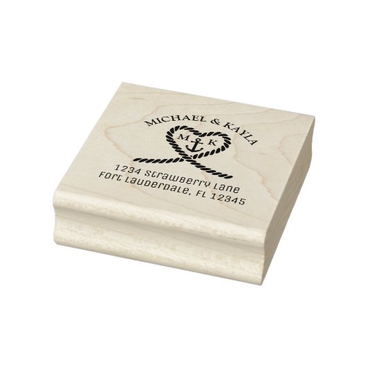 Touw Hart Anker Monogram Bruiloft Retouradres Rubberstempel (Stempel)