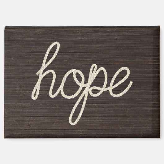 Touw HOPE tekst op donker hout Magneet (Voorkant)