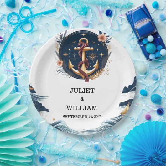 Touw Knoop Bootschip Marine Blauw Nautische Bruilo Papieren Bordje (Feest)