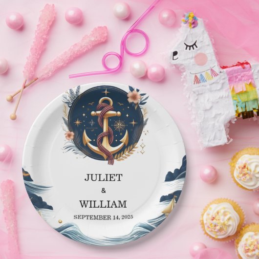 Touw Knoop Bootschip Marine Blauw Nautische Bruilo Papieren Bordje (Feest)