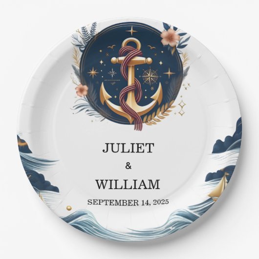 Touw Knoop Bootschip Marine Blauw Nautische Bruilo Papieren Bordje (Voorkant)