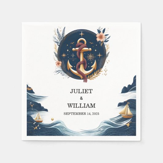 Touw Knoop Bootschip Marine Blauw Nautische Bruilo Servet (Voorkant)