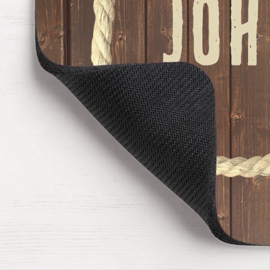 Touw Lijst op teakhout met achternaam Muismat (Hoek)