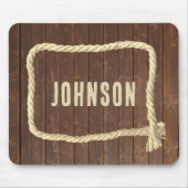 Touw Lijst op teakhout met achternaam Muismat (Voorkant)