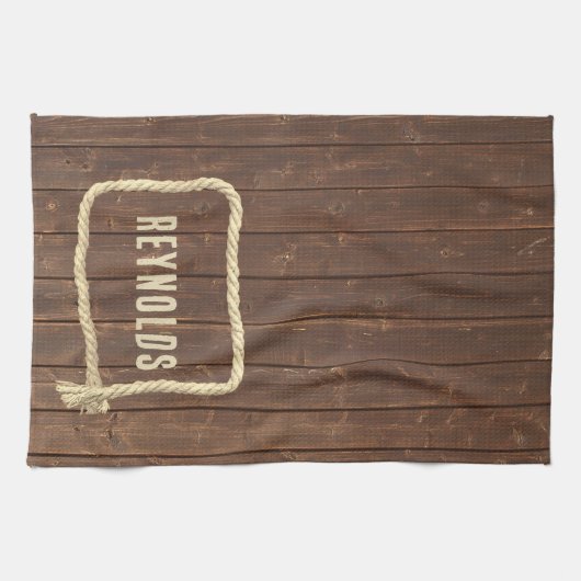 Touw Lijst op teakhout met naam Theedoek (Horizontaal)