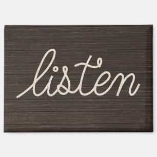 Touw LISTEN Tekst op donker hout Magneet
