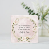 Touw met hydrangea boeketten save the date (Staand voorkant)