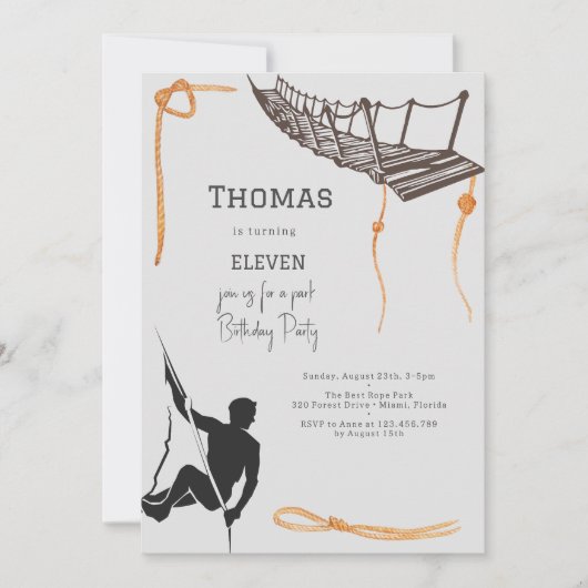 Touw park avontuur kinderen verjaardag kaart (Voorkant)