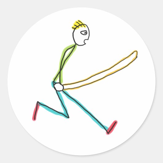 Touw Springende Stickman Ronde Sticker (Voorkant)
