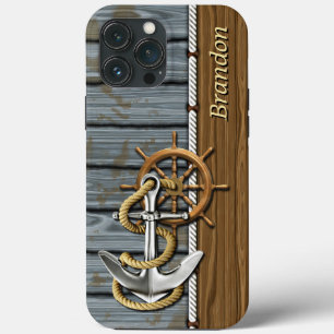 Touw wiel Nautilus anker hout patroon iPhone 13 Pro Max Hoesje