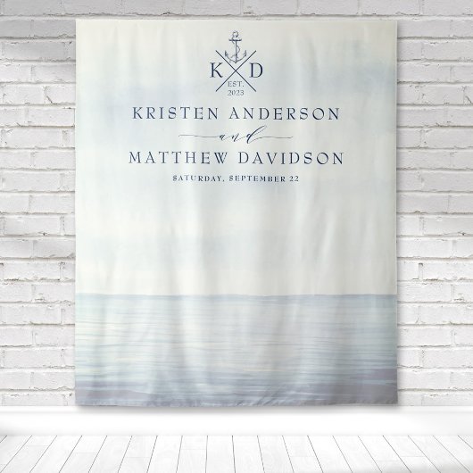 Touwanker Anker Monogram Waterverf Oceaan Bruiloft Wandkleed