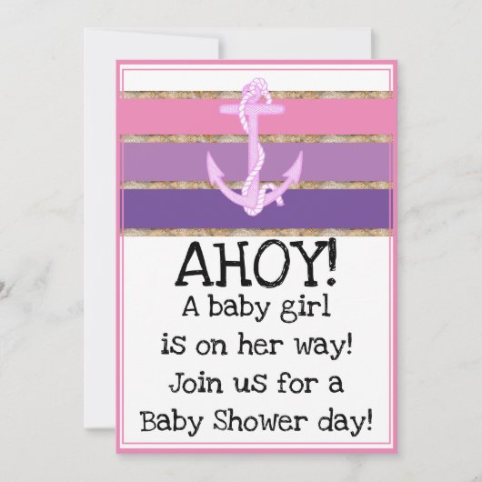 Touwen Anker en Touw Meisje Baby Shower (roze) Kaart (Voorkant)
