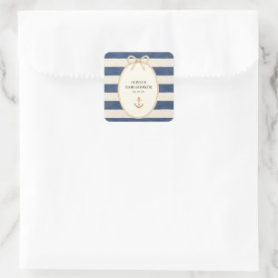 Touwen anker marine streep baby shower  vierkante sticker