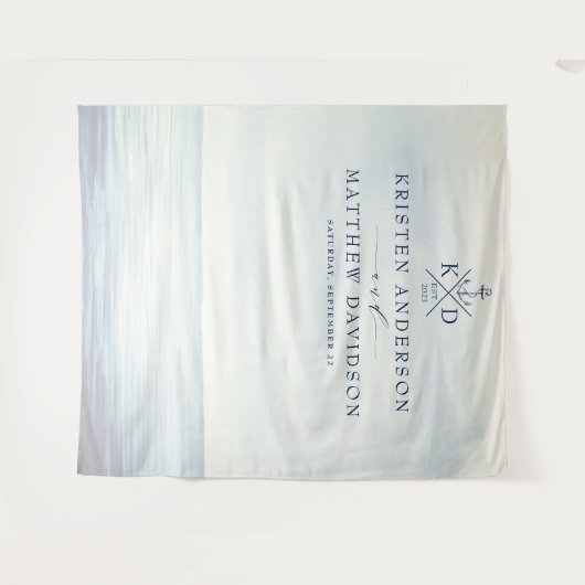 Touwen Anker Monogram Waterverf Oceaan Bruiloft Wandkleed (Voorkant (horizontaal))