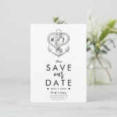 Touwen anker nautical hart kust save the date kaart (Staand voorkant)