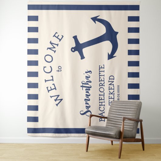 Touwen Anker Streep Bachelorette Feest Achtergrond Wandkleed (In situ)