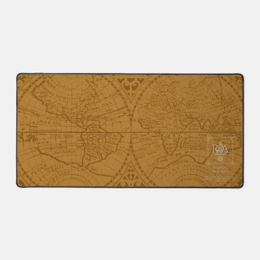 Touwen Monogram Bruine Zeekaart Bureaumat (Voorkant)