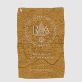 Touwen Monogram Kaart Bruin Golfhanddoek (Voorkant)