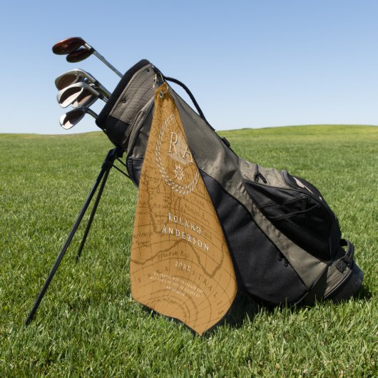 Touwen Monogram Kaart Bruin Golfhanddoek (Groen)