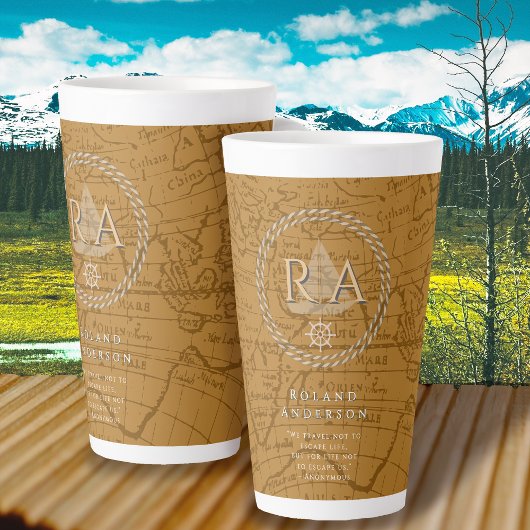 Touwen Monogramkaart Bruin Latte Mok