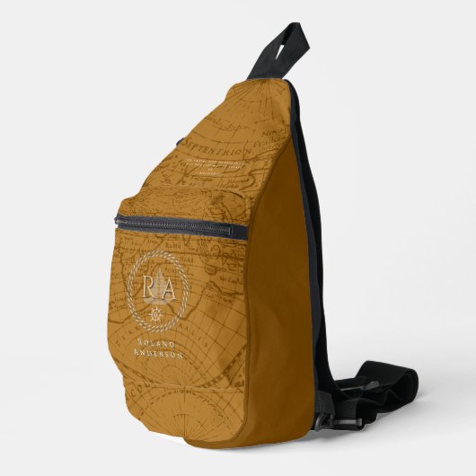 Touwen Monogramkaart Bruin Sling Bag (Rechterhoek)