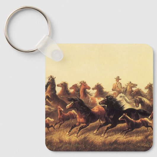 Touwen van wilde paarden door James Walker Sleutelhanger (Voorkant)