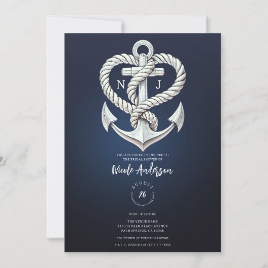 Touwenanker Zeevaart Navy Bruids- Kaart (Voorkant)