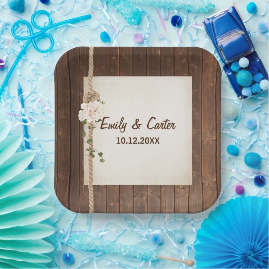 Touwknoop en Hydreangea op hout Papieren Bordje (Feest)