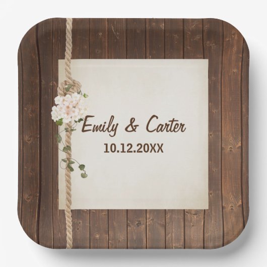 Touwknoop en Hydreangea op hout Papieren Bordje (Voorkant)