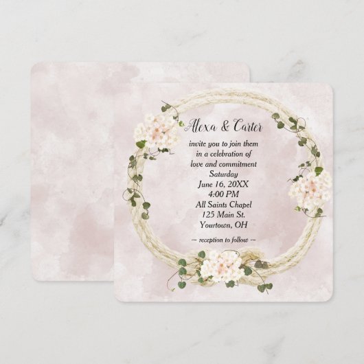 Touwkrans en Hydrangea Boeketten Kaart (Voorkant / Achterkant)