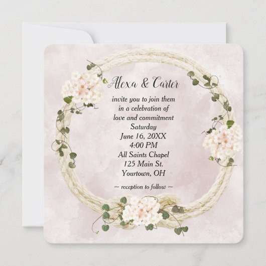 Touwkrans en Hydrangea Boeketten Kaart (Voorkant)