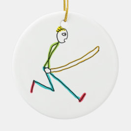 Touwslingerende Stickman Keramisch Ornament