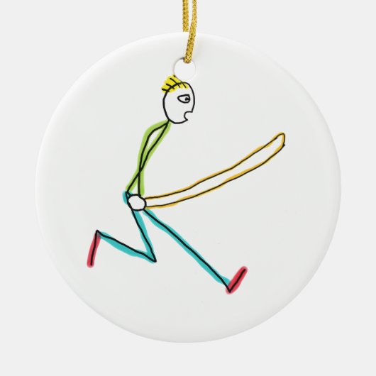 Touwslingerende Stickman Keramisch Ornament (Voorkant)