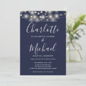 Touwverlichting Huwelijk Script Foto Navy Blauw Kaart (Staand voorkant)