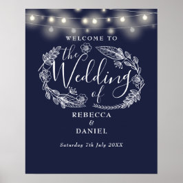 Touwverlichting in marineblauw Trouw Welkom Bord Poster
