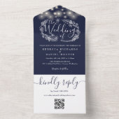 Touwverlichting QR-code Trouwfeest in marineblauw All In One Uitnodiging (Binnen)